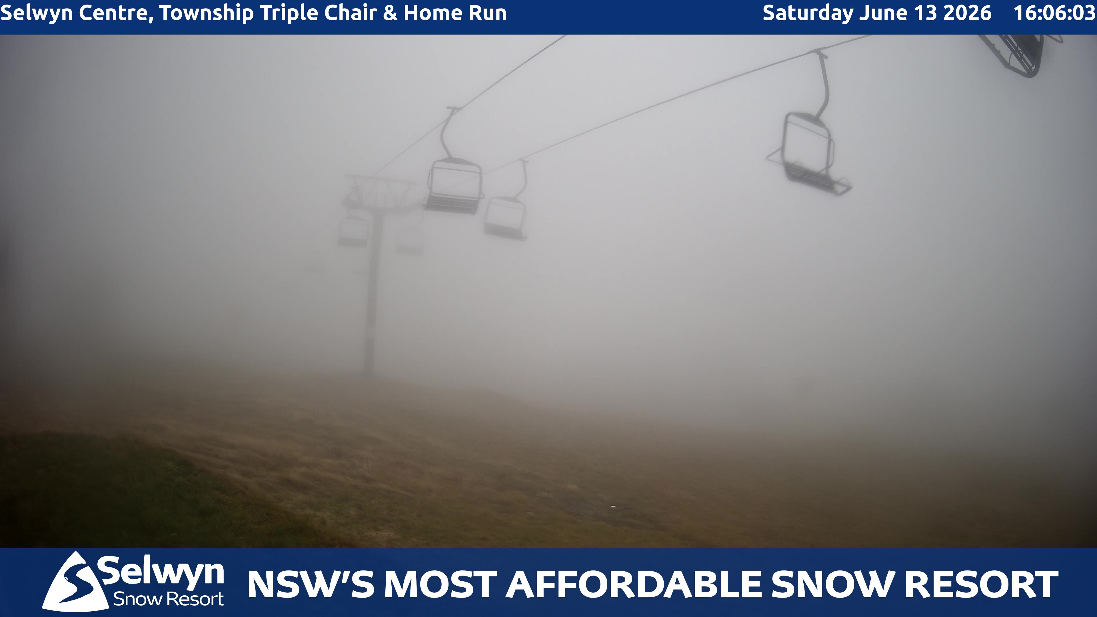Selwyn Snow Resort Selwyn Centre, Township Triple Chair and Home Run snow cam captured at 13 June 2026, 6:10 am