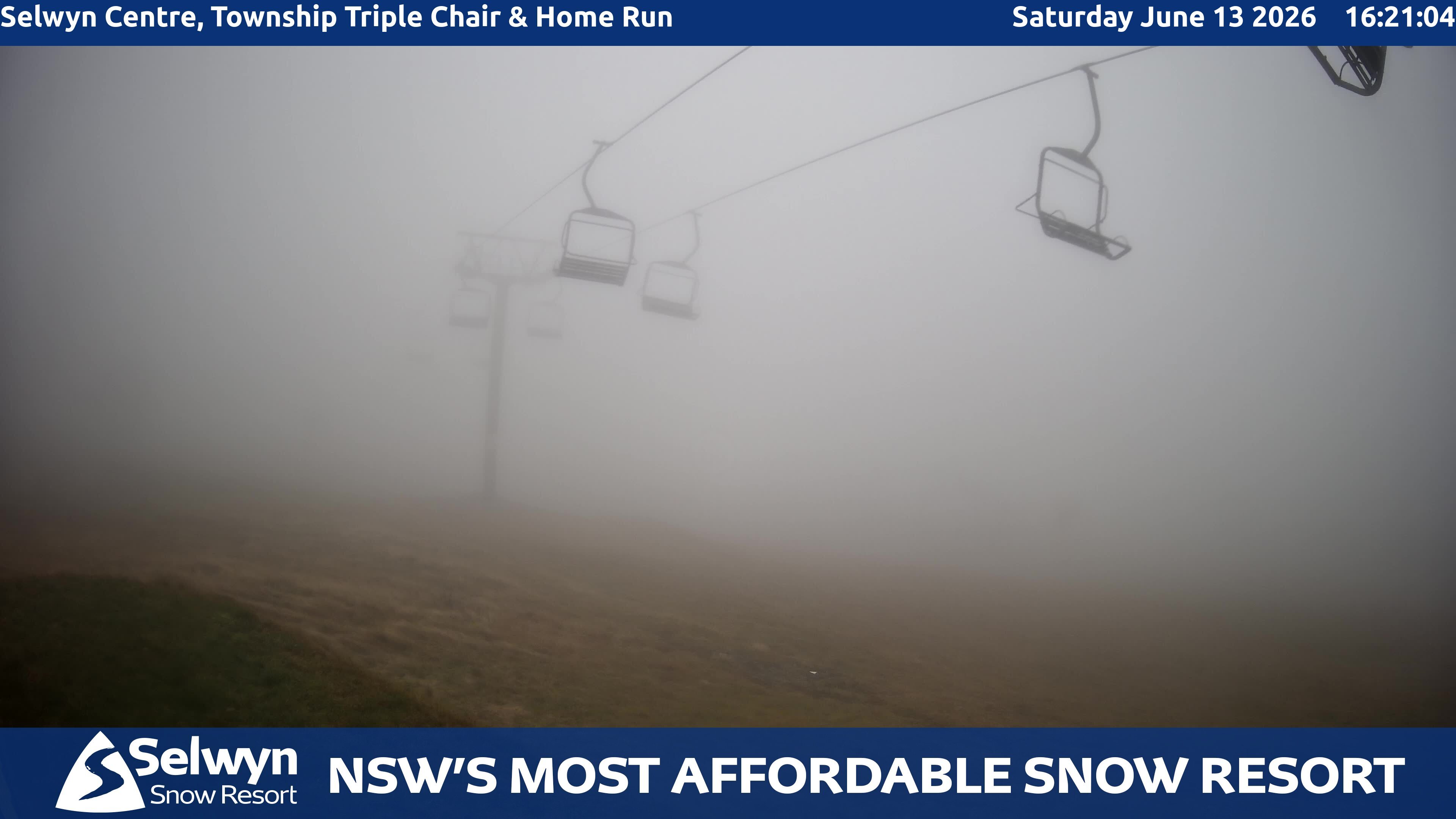 Selwyn Snow Resort Selwyn Centre, Township Triple Chair and Home Run snow cam captured at 13 June 2026, 6:22 am