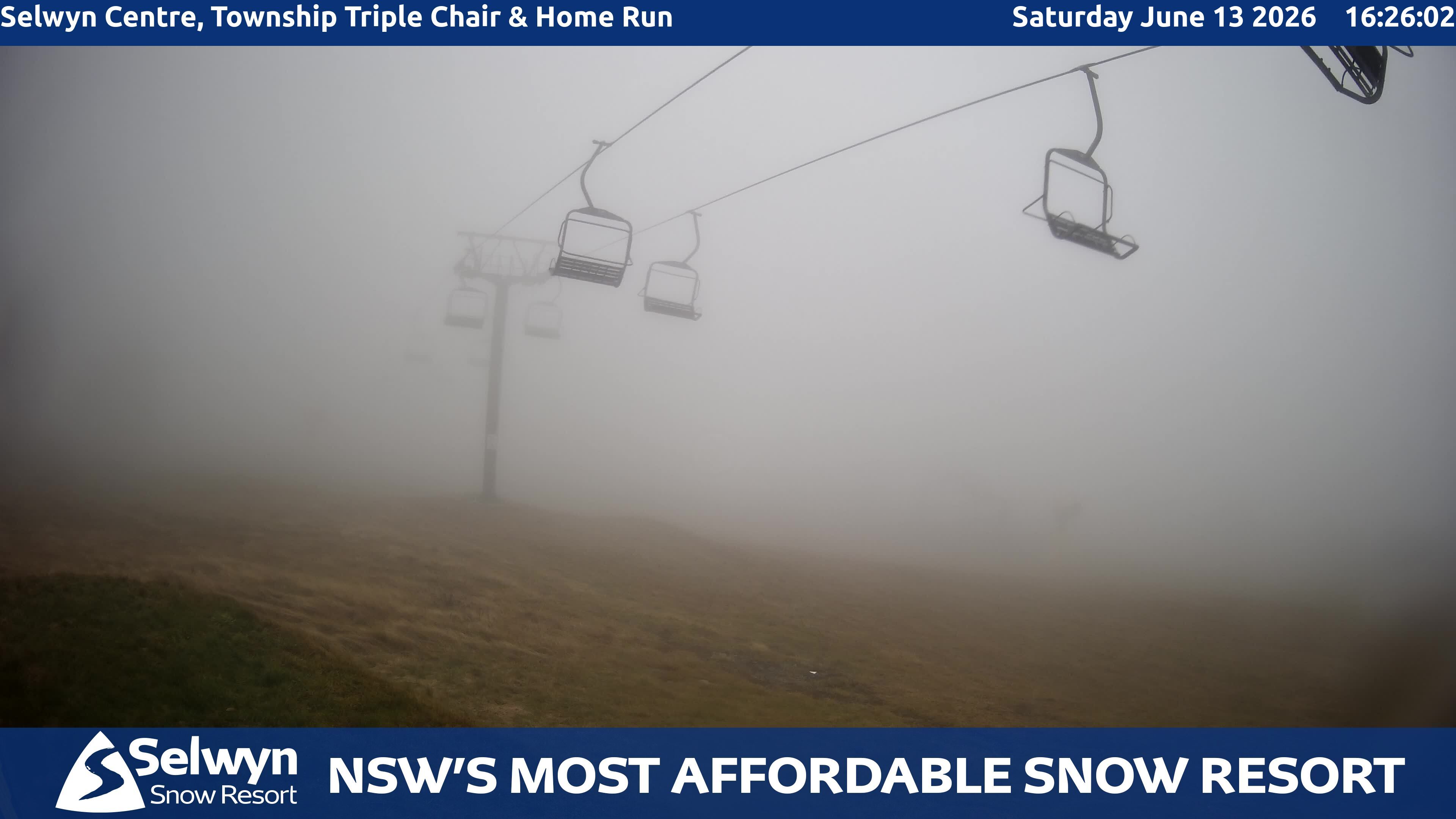 Selwyn Snow Resort Selwyn Centre, Township Triple Chair and Home Run snow cam captured at 13 June 2026, 6:28 am