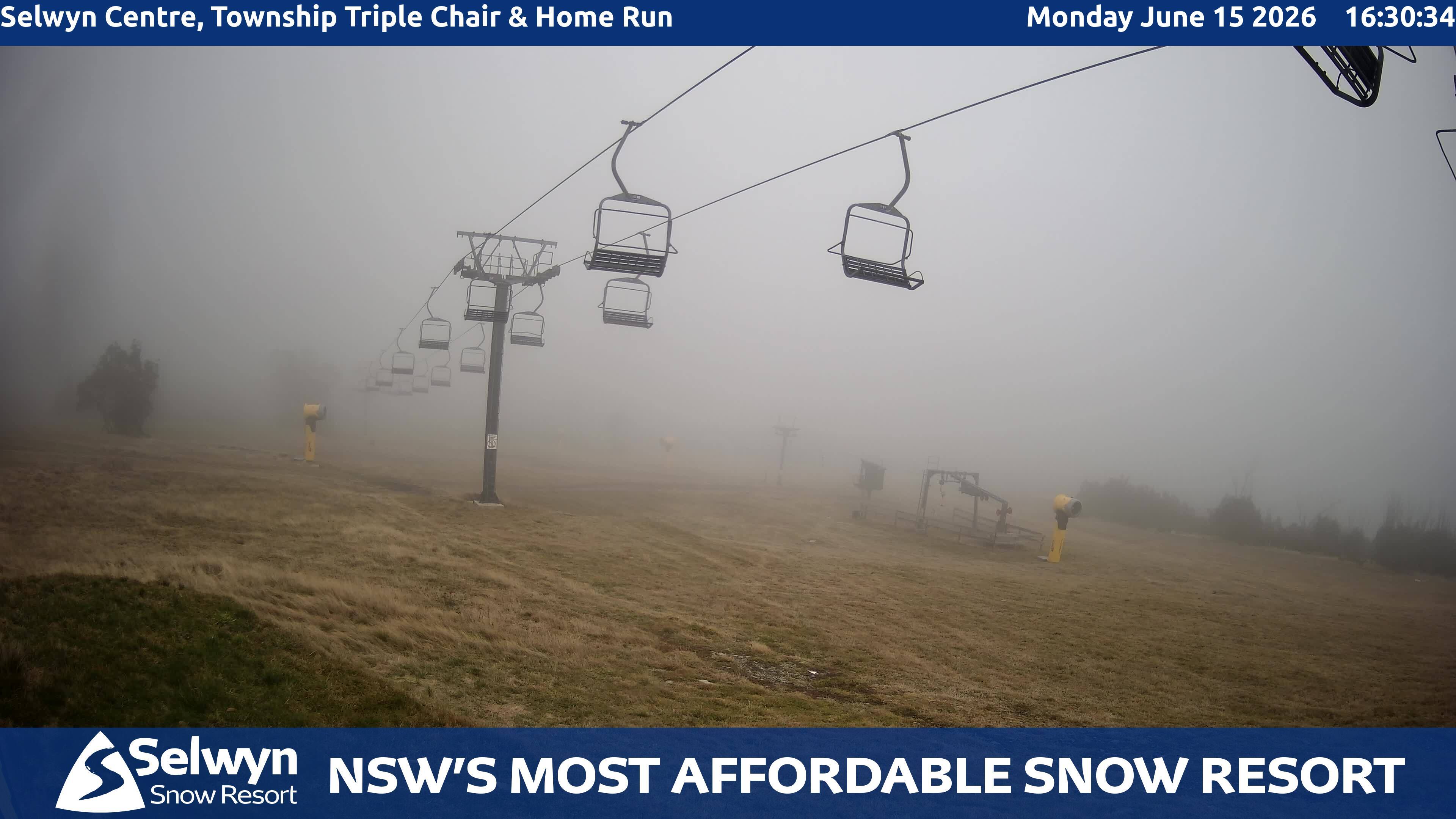 Selwyn Snow Resort Selwyn Centre, Township Triple Chair and Home Run snow cam captured at 15 June 2026, 6:35 am