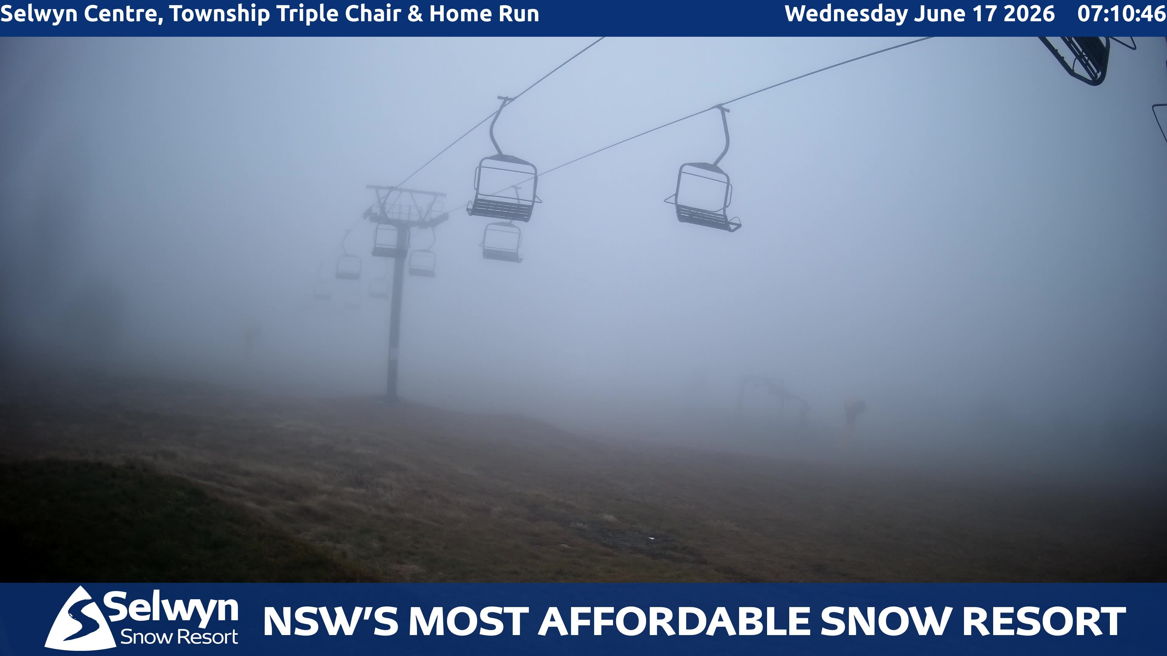 Selwyn Snow Resort Selwyn Centre, Township Triple Chair and Home Run snow cam captured at 16 June 2026, 9:15 pm