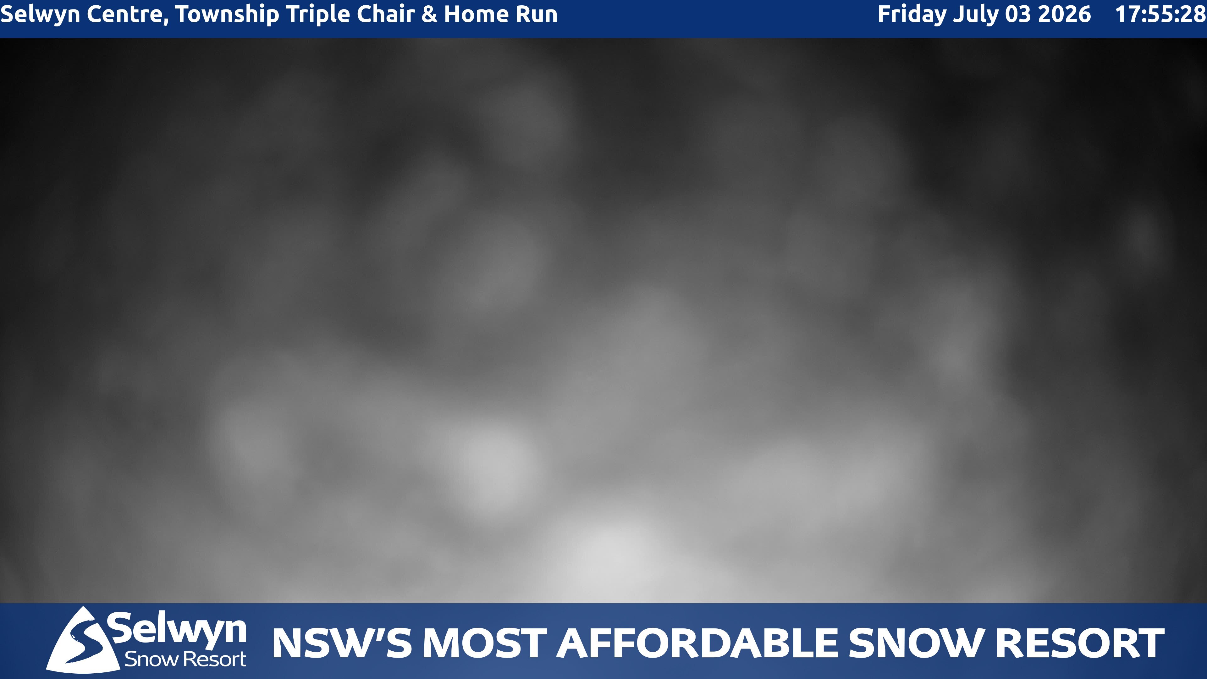Selwyn Snow Resort Selwyn Centre, Township Triple Chair and Home Run snow cam captured at 3 July 2026 at 6:00 pm AEST