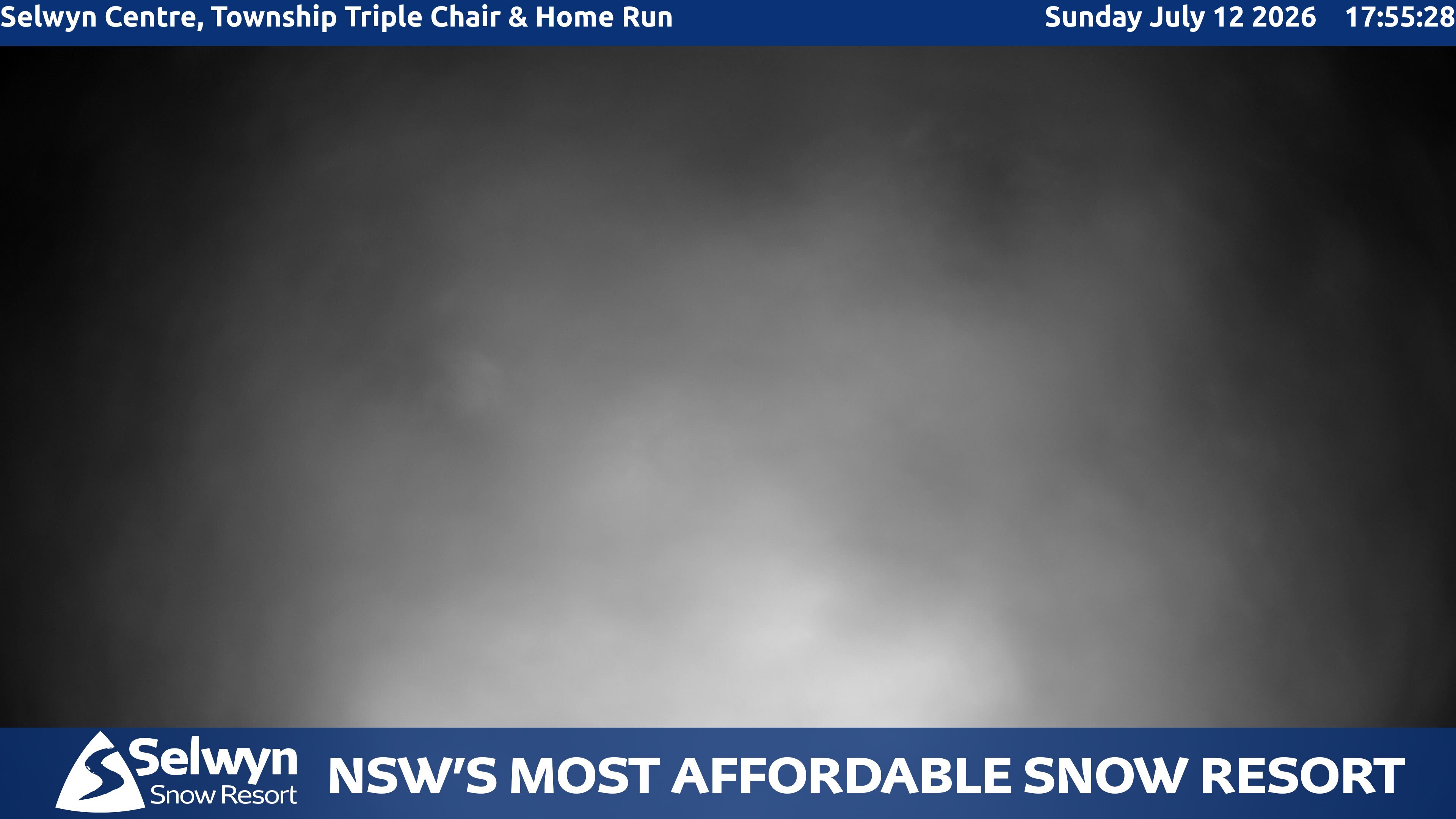 Selwyn Snow Resort Selwyn Centre, Township Triple Chair and Home Run snow cam captured at 12 July 2026 at 6:04 pm AEST