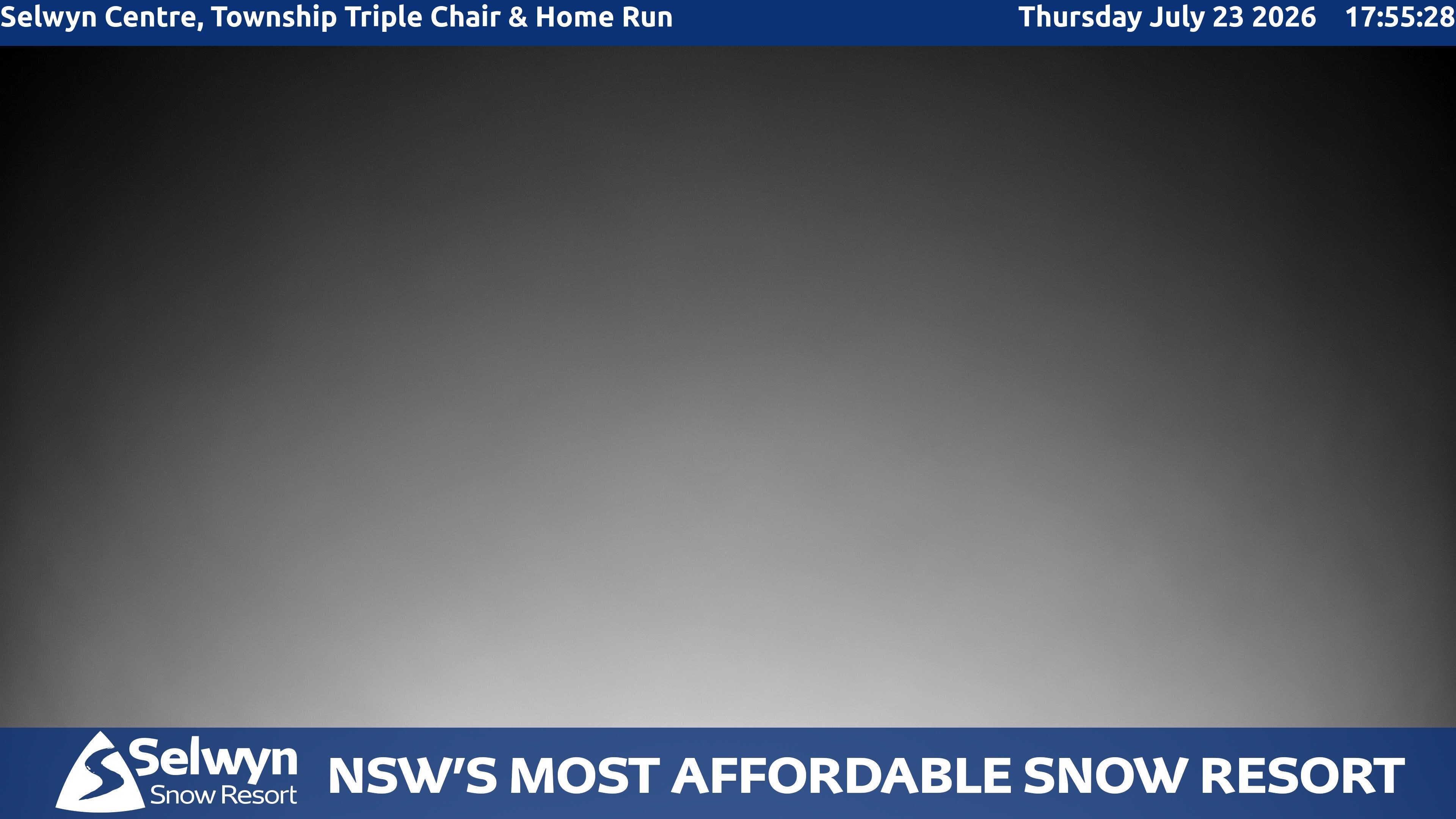 Selwyn Snow Resort Selwyn Centre, Township Triple Chair and Home Run snow cam captured at 23 July 2026 at 6:01 pm AEST