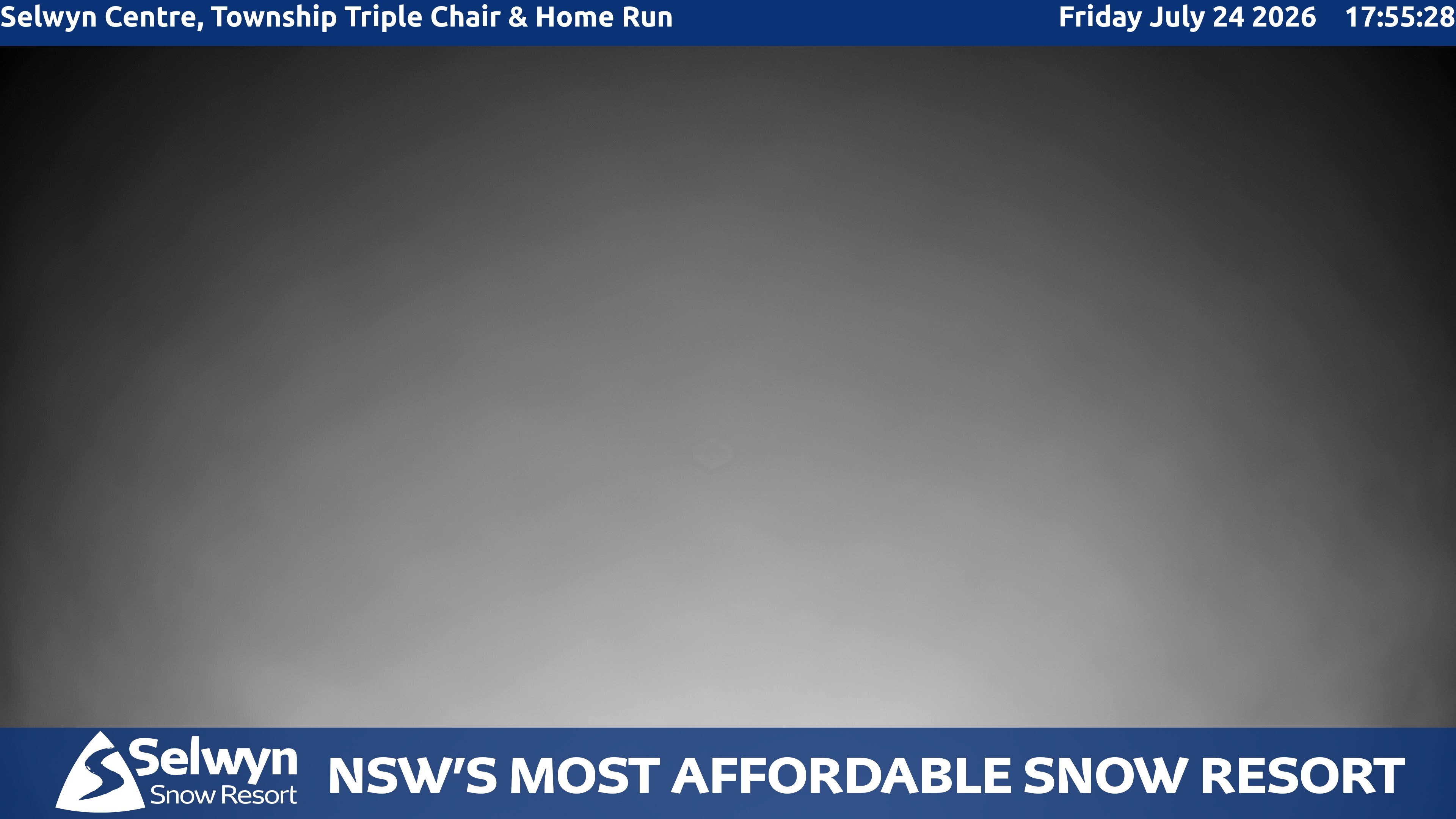 Selwyn Snow Resort Selwyn Centre, Township Triple Chair and Home Run snow cam captured at 24 July 2026 at 6:03 pm AEST