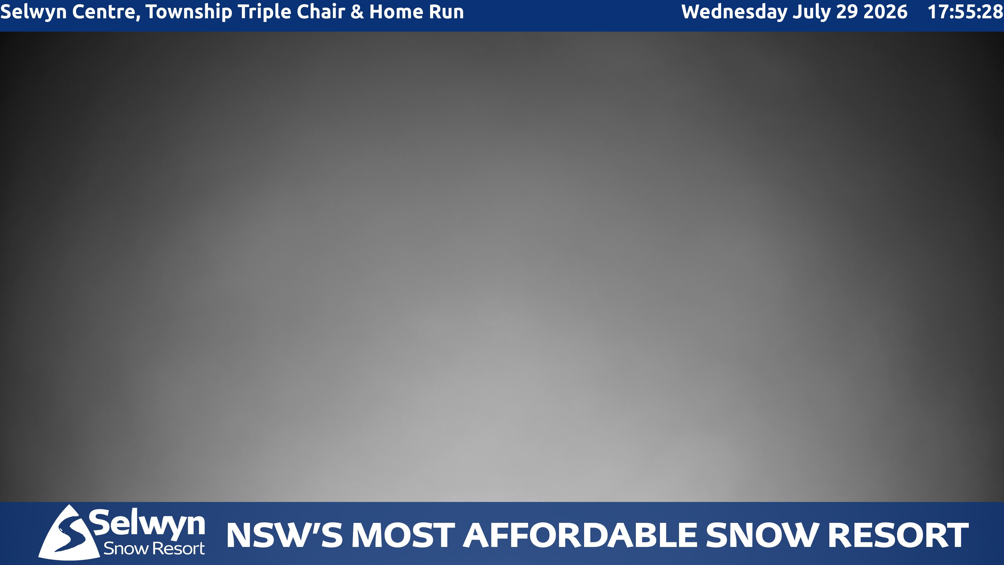 Selwyn Snow Resort Selwyn Centre, Township Triple Chair and Home Run snow cam captured at 29 July 2026 at 5:59 pm AEST