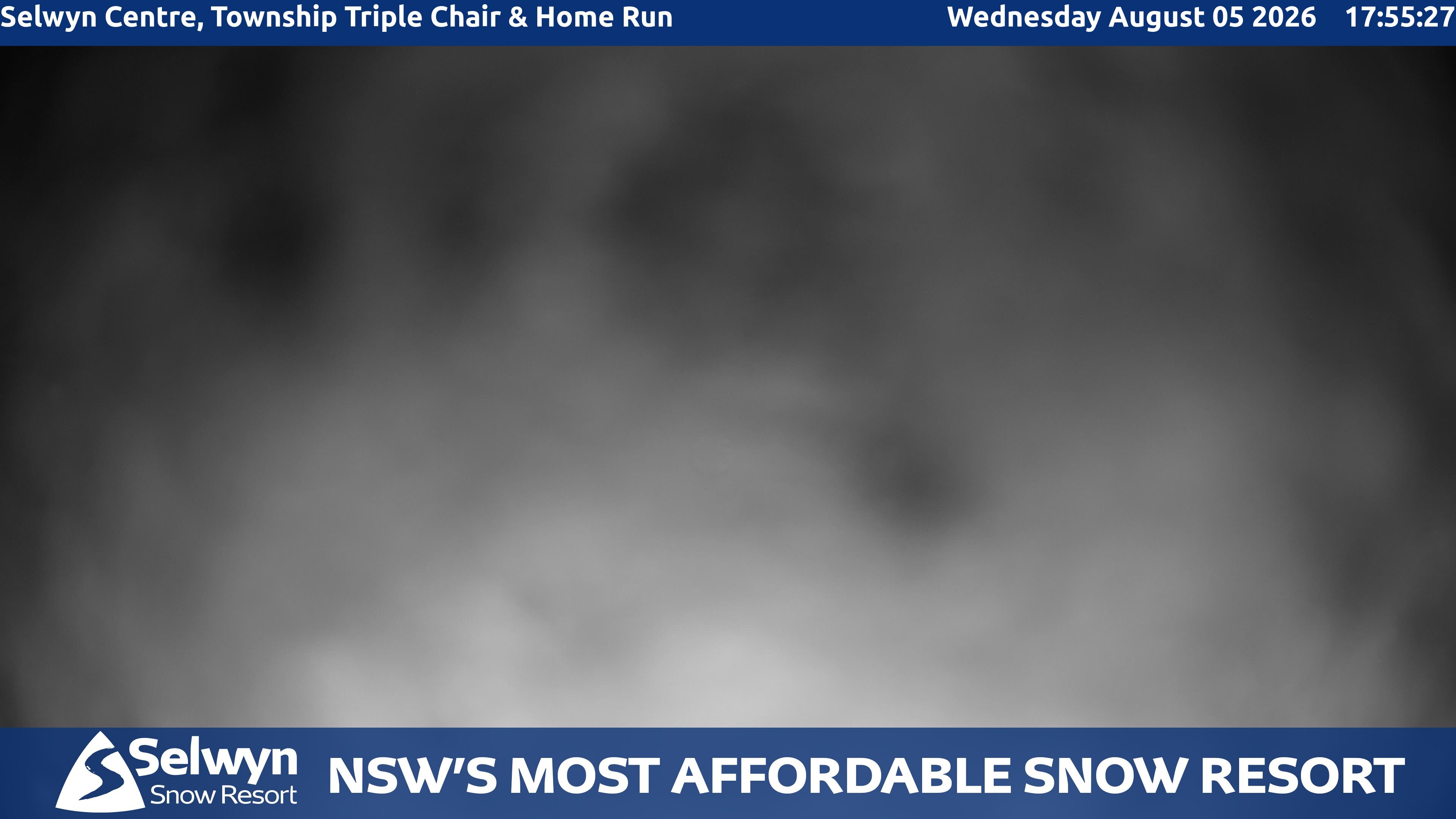 Selwyn Snow Resort Selwyn Centre, Township Triple Chair and Home Run snow cam captured at 5 August 2026 at 6:06 pm AEST