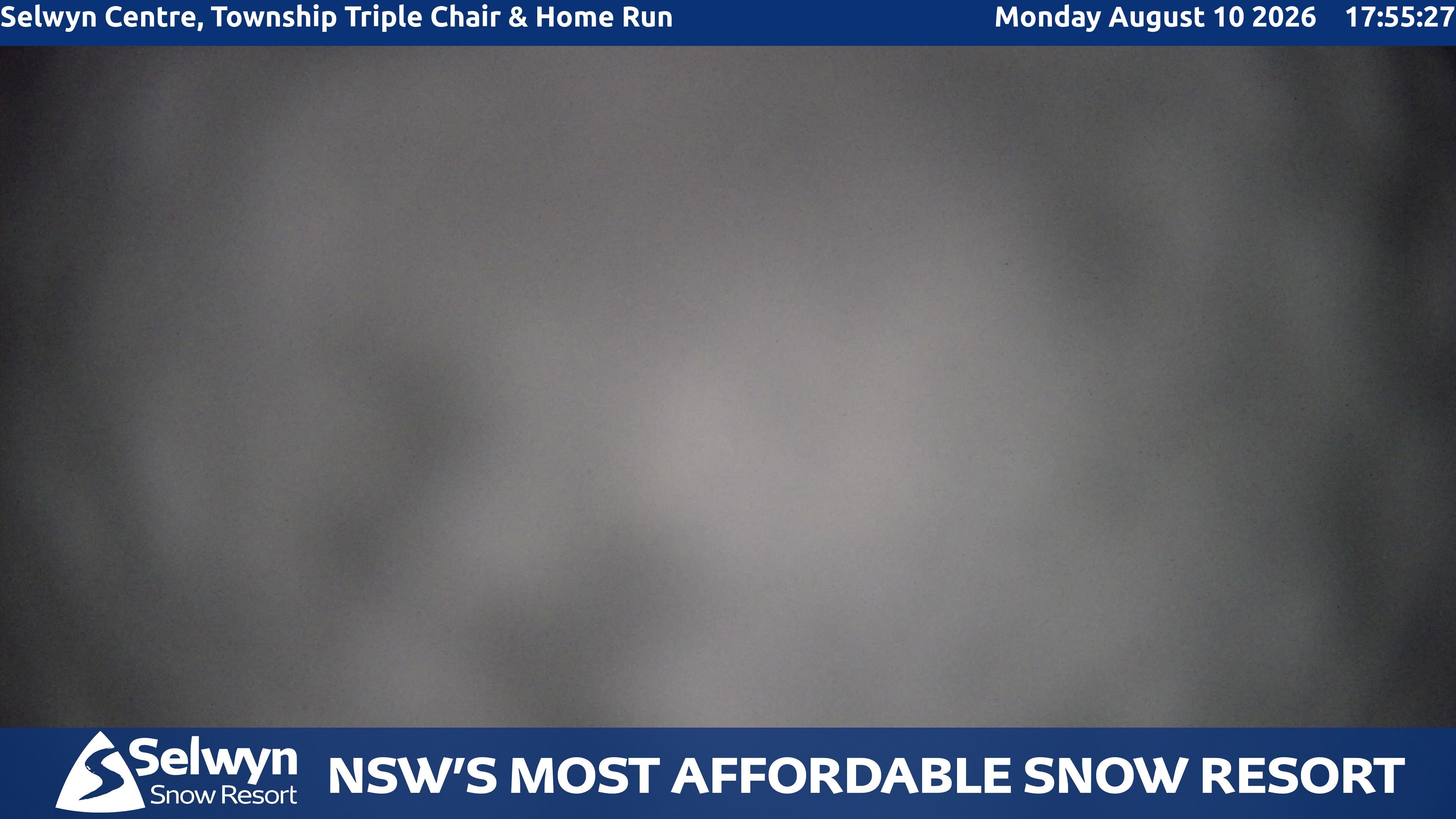 Selwyn Snow Resort Selwyn Centre, Township Triple Chair and Home Run snow cam captured at 10 August 2026 at 6:00 pm AEST