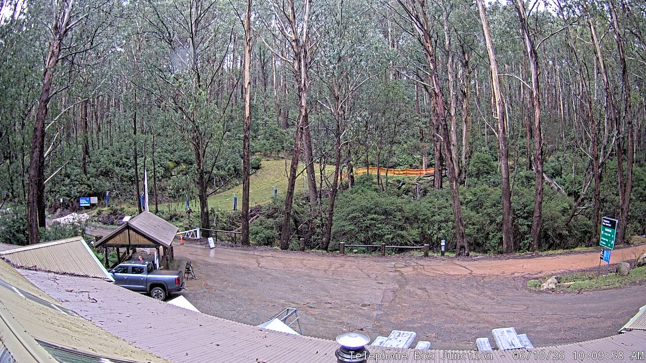 Mt Stirling Telephone Box Junction snow cam captured at 10 June 2026, 12:16 am
