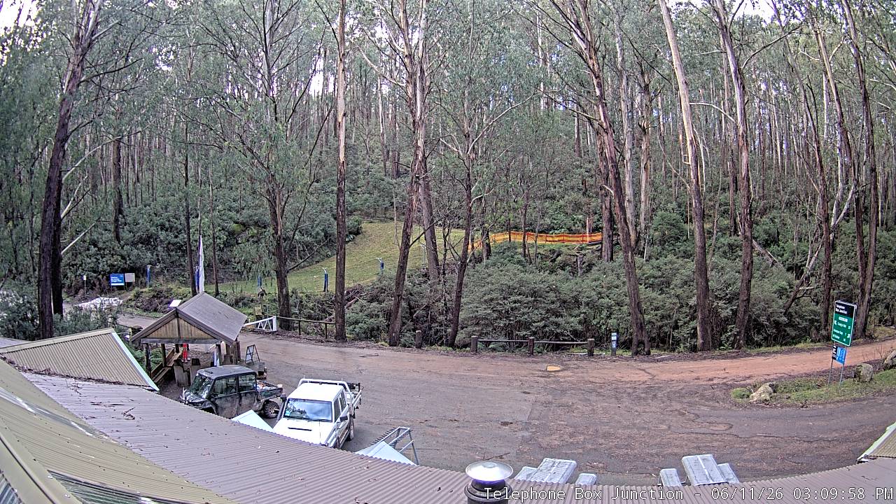 Mt Stirling Telephone Box Junction snow cam captured at 11 June 2026, 5:14 am