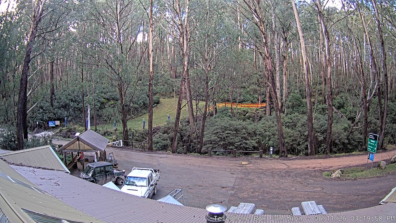Mt Stirling Telephone Box Junction snow cam captured at 11 June 2026, 5:26 am