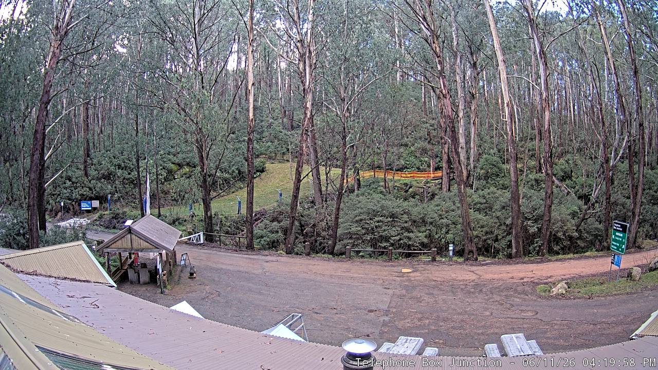 Mt Stirling Telephone Box Junction snow cam captured at 11 June 2026, 6:26 am