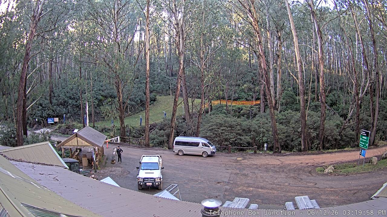 Mt Stirling Telephone Box Junction snow cam captured at 12 June 2026, 5:26 am