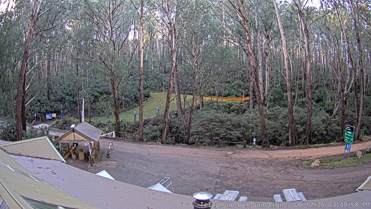 Mt Stirling Telephone Box Junction snow cam captured at 12 June 2026, 5:50 am