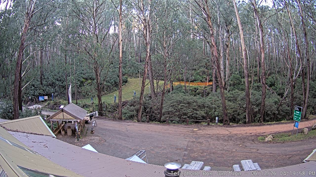 Mt Stirling Telephone Box Junction snow cam captured at 12 June 2026, 6:20 am