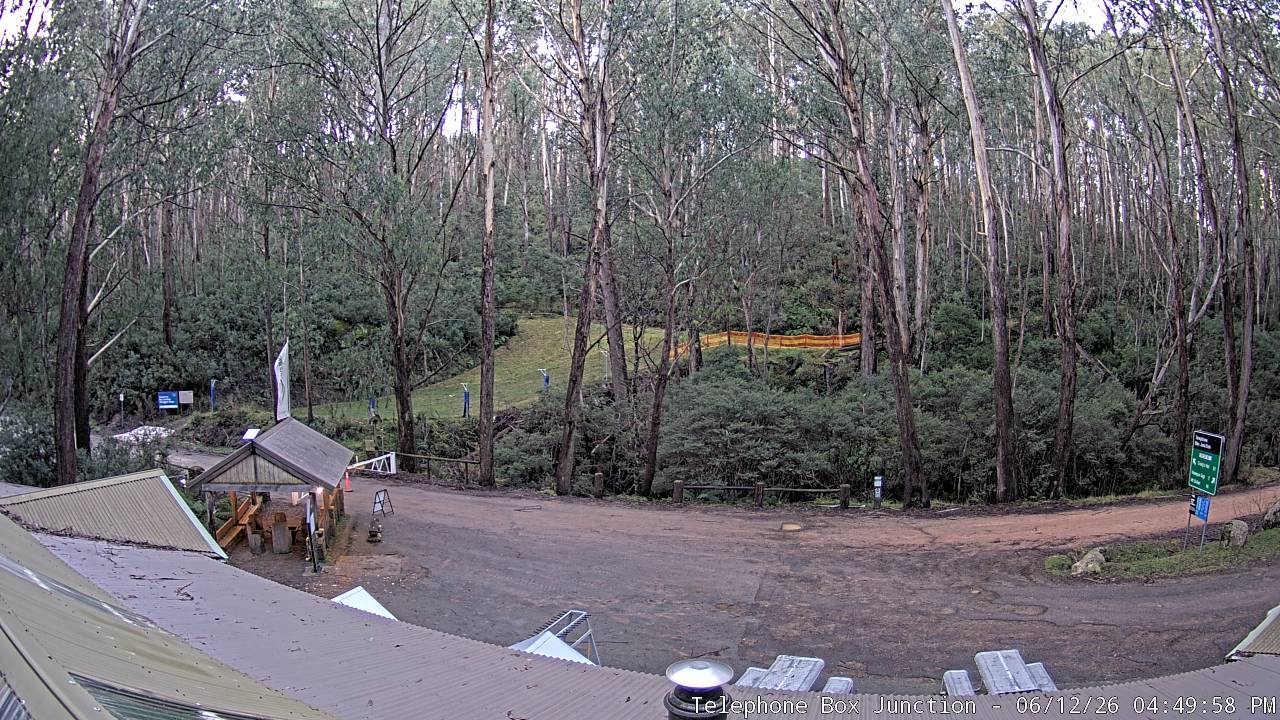 Mt Stirling Telephone Box Junction snow cam captured at 12 June 2026, 6:50 am