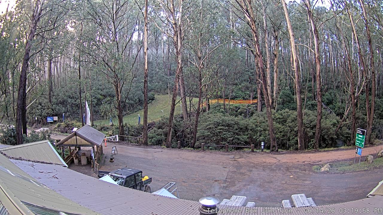 Mt Stirling Telephone Box Junction snow cam captured at 14 June 2026, 5:20 am