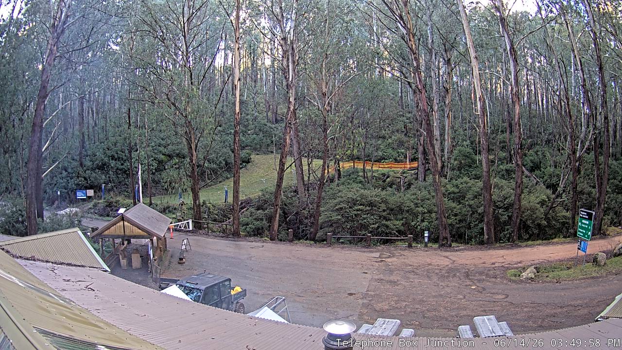 Mt Stirling Telephone Box Junction snow cam captured at 14 June 2026, 5:55 am