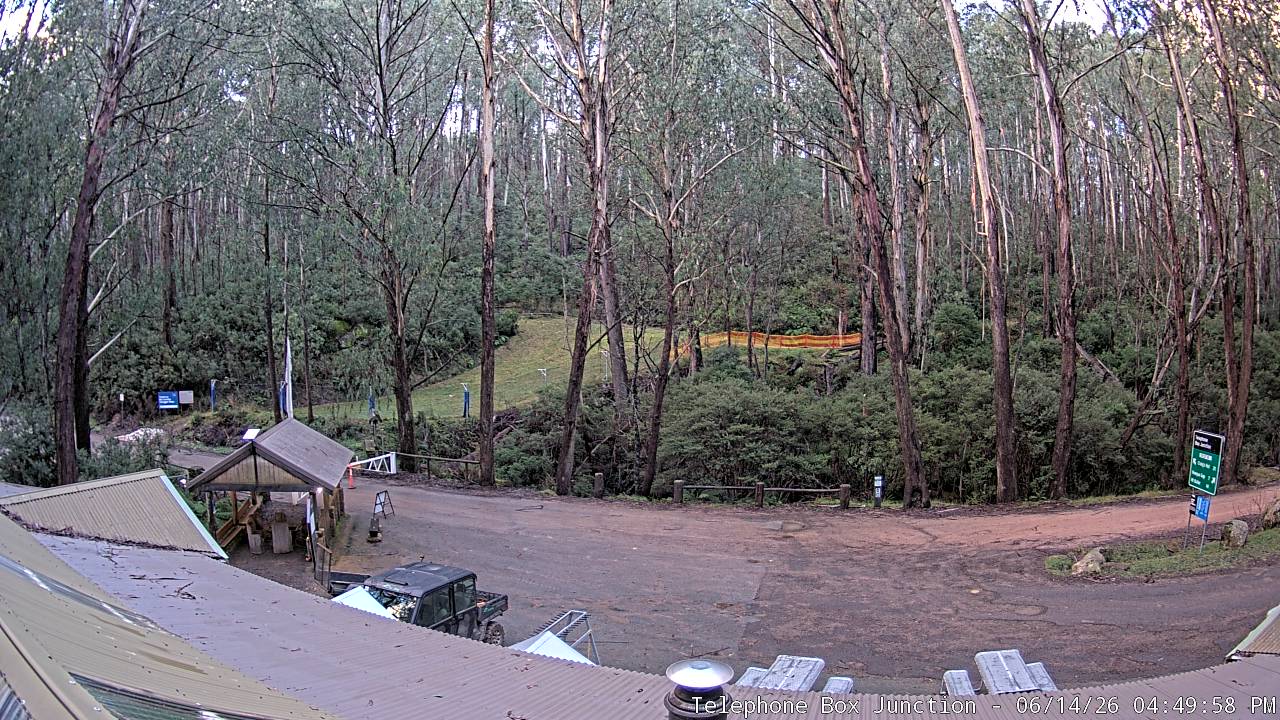 Mt Stirling Telephone Box Junction snow cam captured at 14 June 2026, 6:55 am