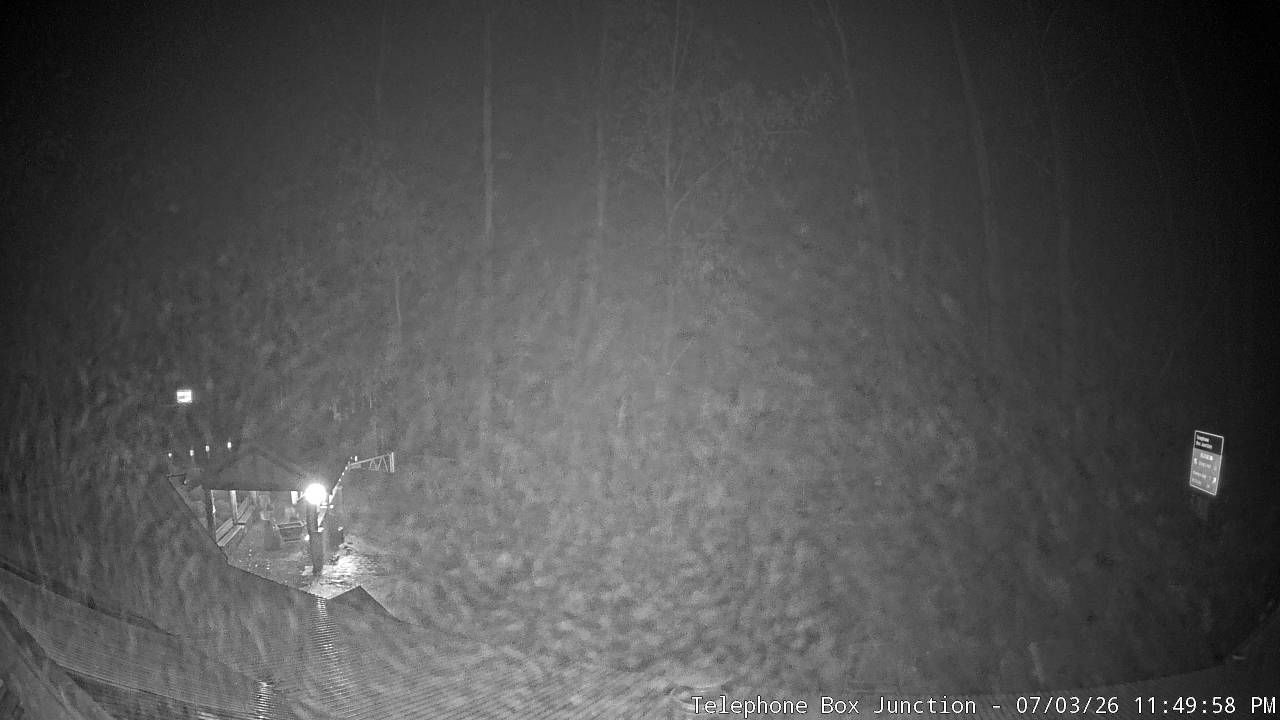 Mt Stirling Telephone Box Junction snow cam captured at 3 July 2026 at 11:54 pm AEST