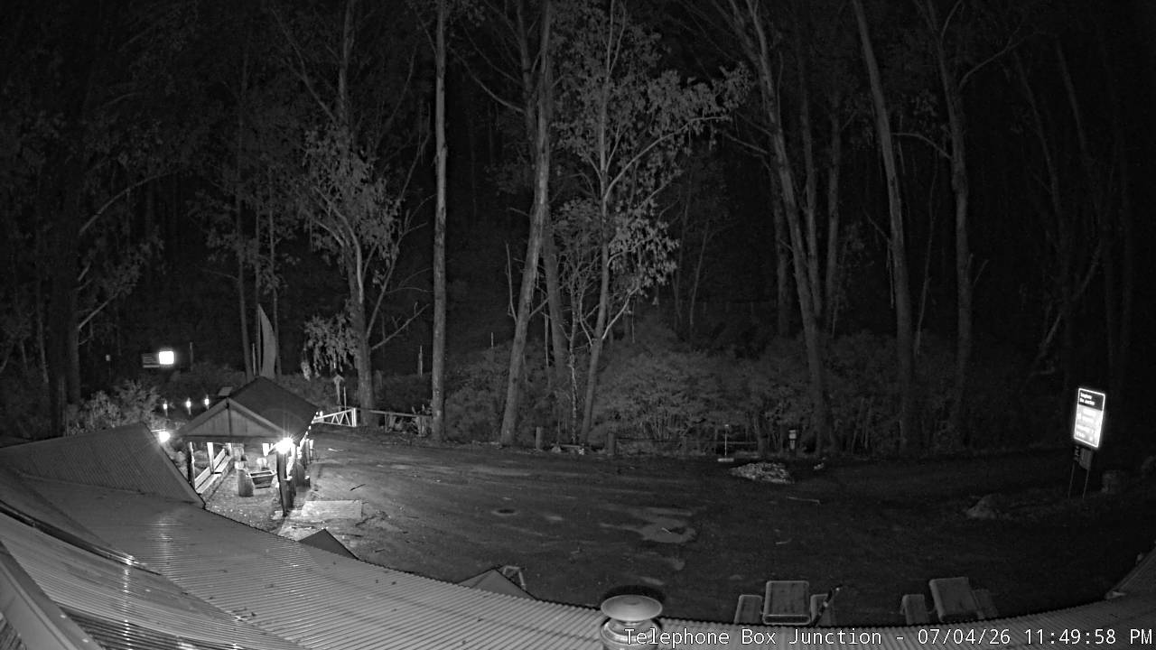 Mt Stirling Telephone Box Junction snow cam captured at 4 July 2026 at 11:54 pm AEST