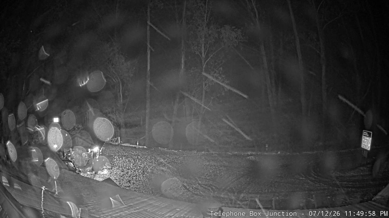 Mt Stirling Telephone Box Junction snow cam captured at 12 July 2026 at 11:50 pm AEST
