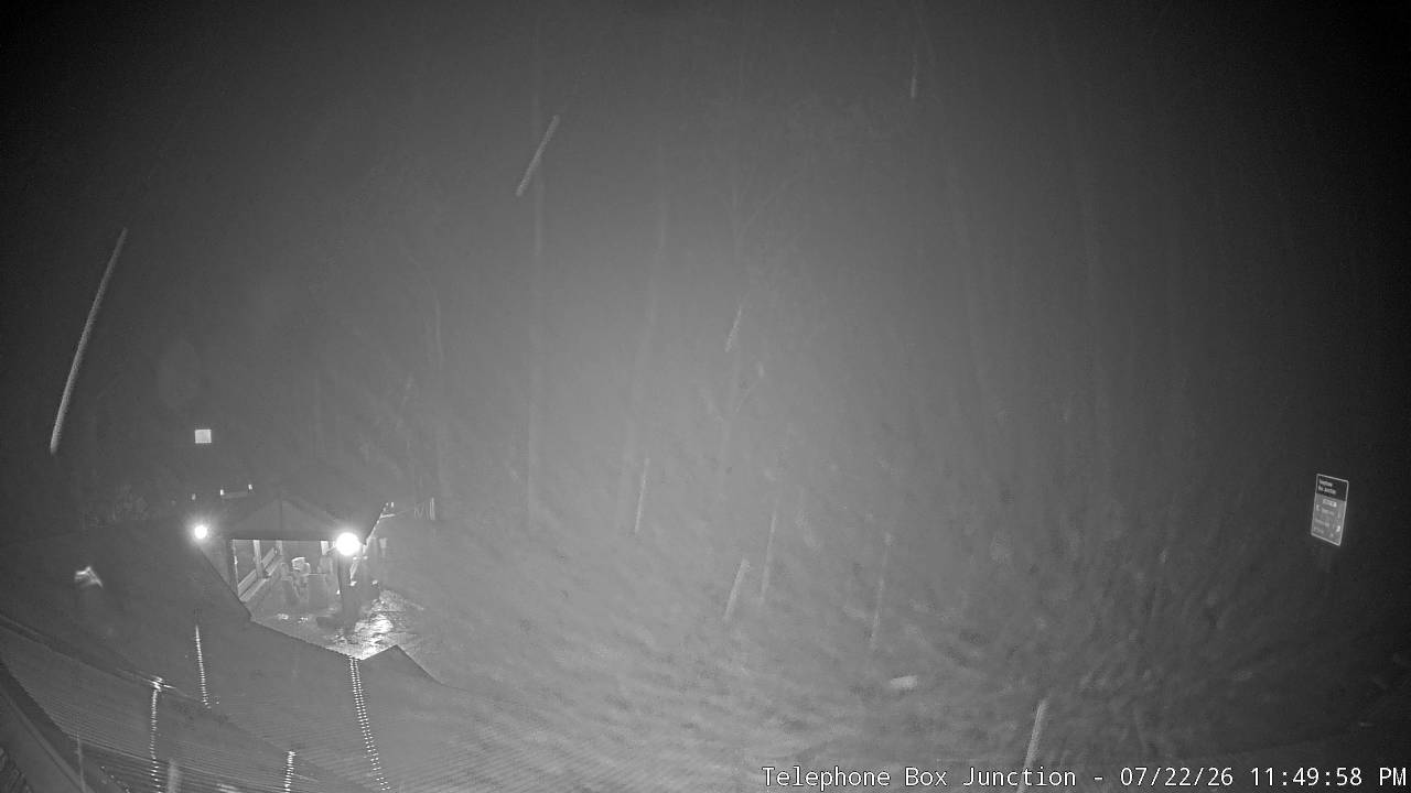 Mt Stirling Telephone Box Junction snow cam captured at 22 July 2026 at 11:51 pm AEST