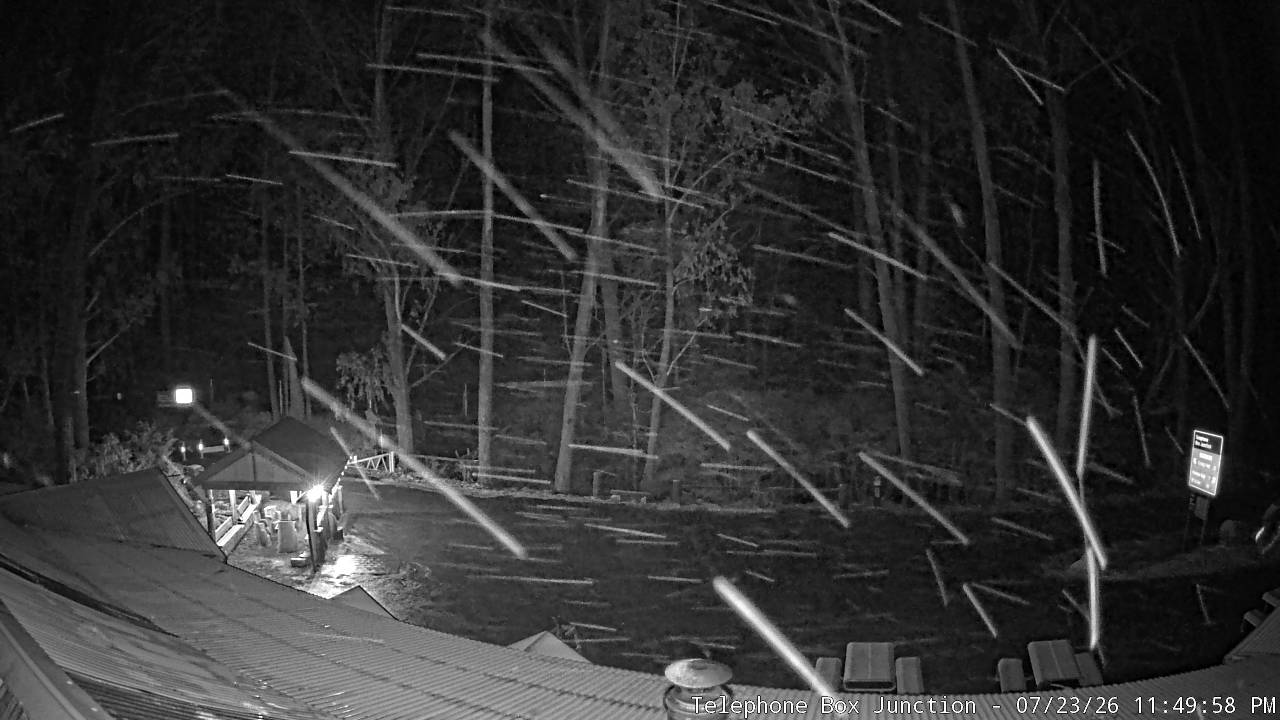 Mt Stirling Telephone Box Junction snow cam captured at 23 July 2026 at 11:52 pm AEST