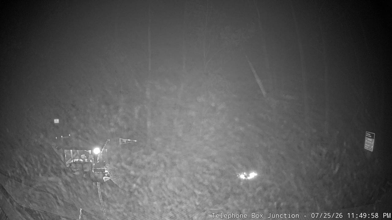 Mt Stirling Telephone Box Junction snow cam captured at 25 July 2026 at 11:55 pm AEST