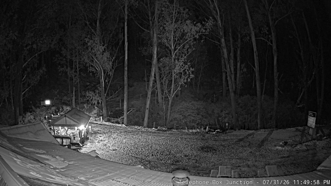 Mt Stirling Telephone Box Junction snow cam captured at 31 July 2026 at 11:54 pm AEST