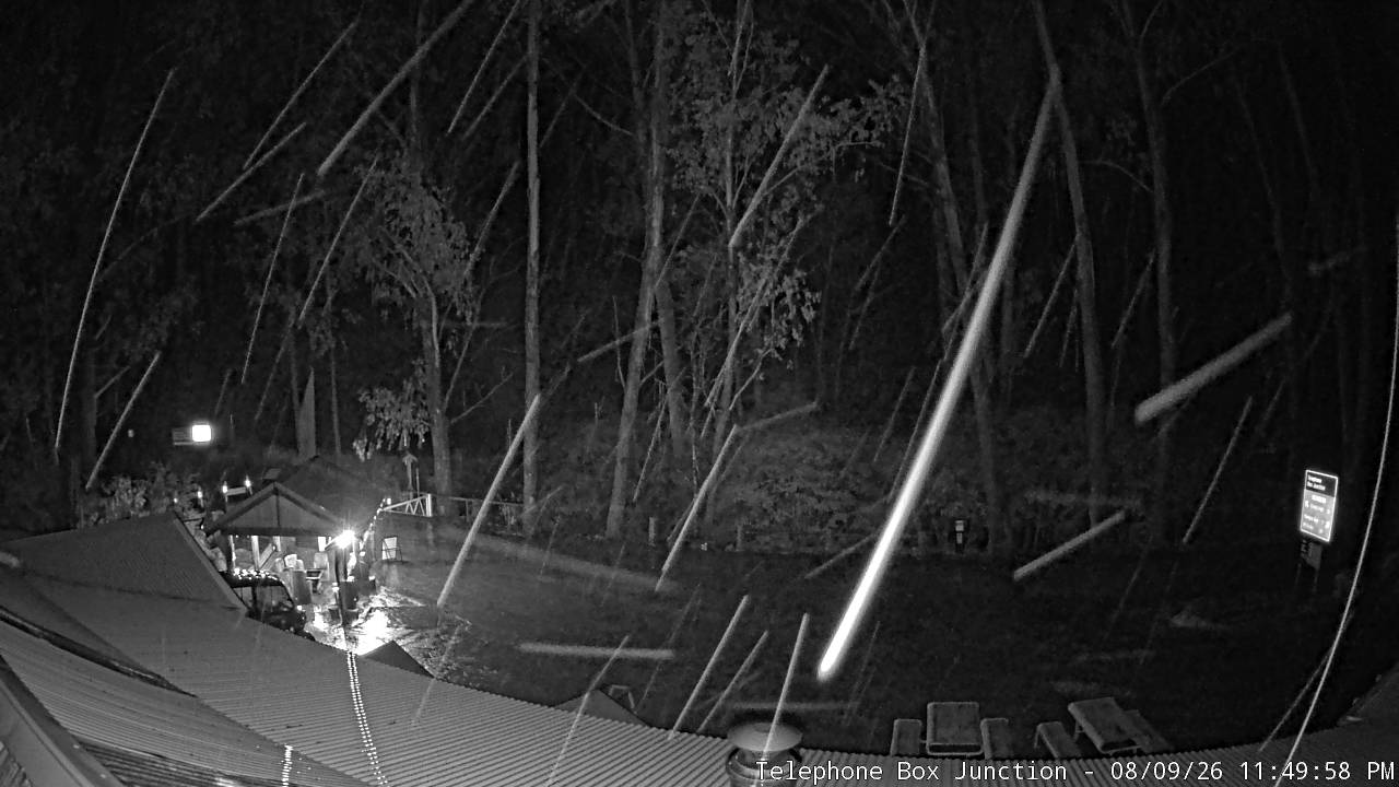 Mt Stirling Telephone Box Junction snow cam captured at 9 August 2026 at 11:56 pm AEST