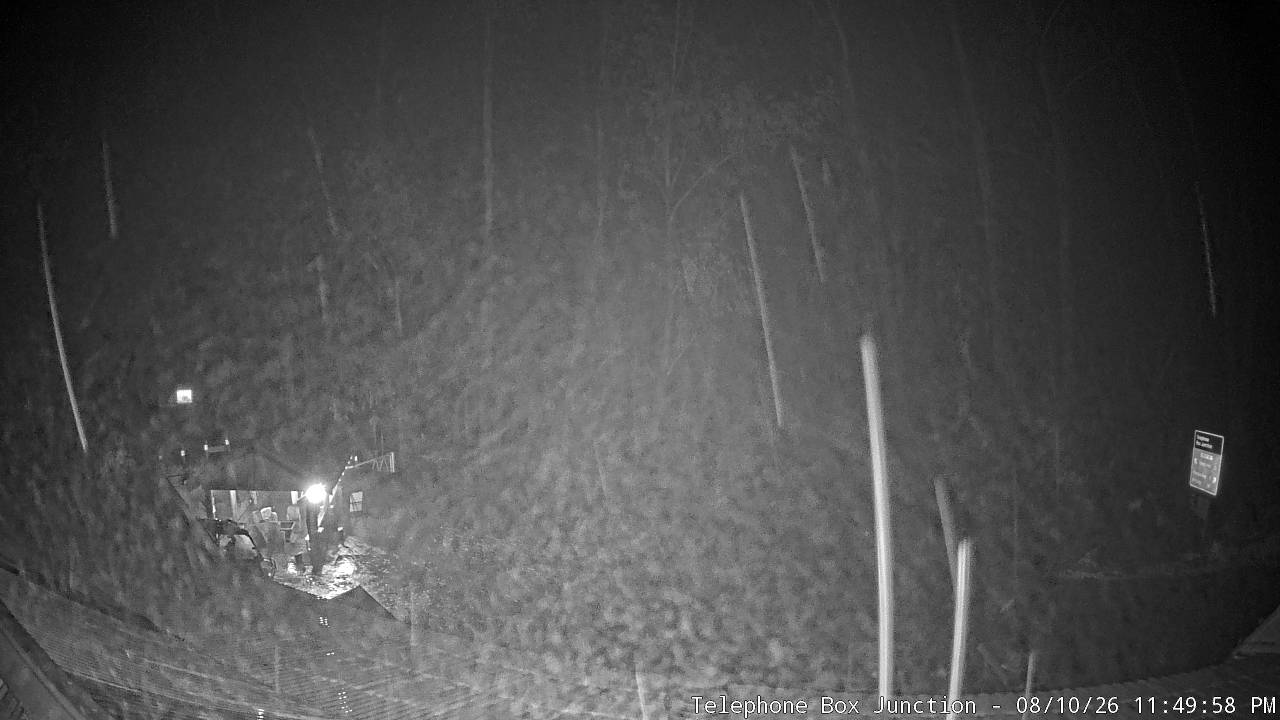 Mt Stirling Telephone Box Junction snow cam captured at 10 August 2026 at 11:57 pm AEST