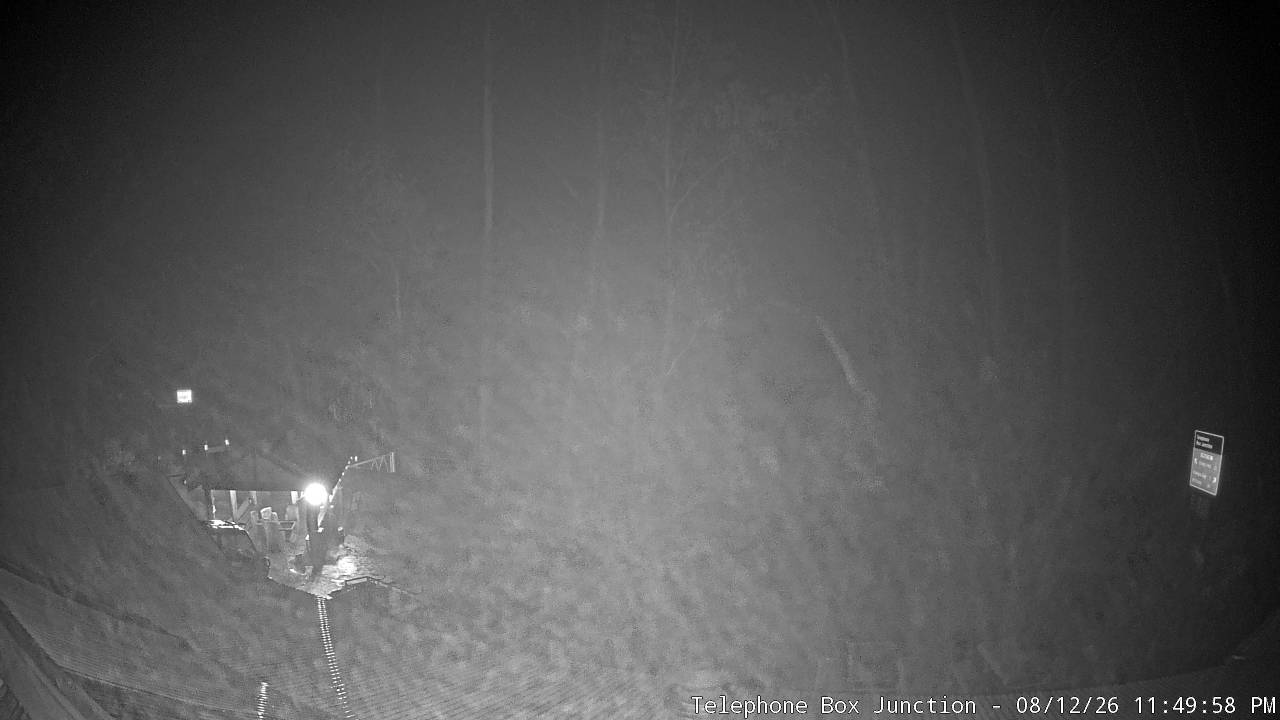 Mt Stirling Telephone Box Junction snow cam captured at 12 August 2026 at 11:53 pm AEST