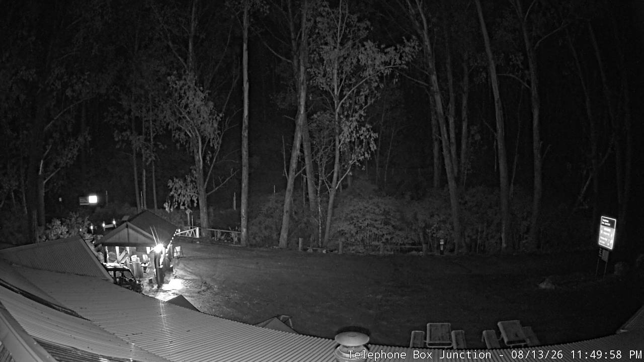 Mt Stirling Telephone Box Junction snow cam captured at 13 August 2026 at 11:54 pm AEST