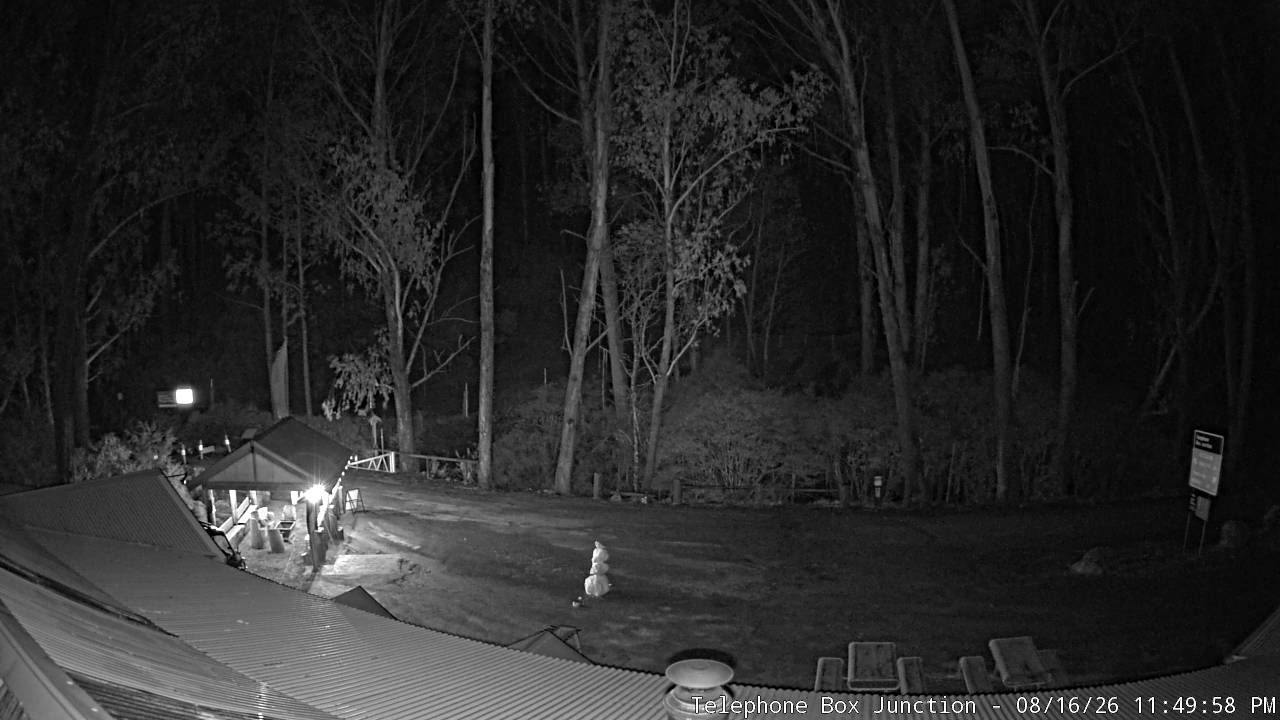 Mt Stirling Telephone Box Junction snow cam captured at 16 August 2026 at 11:57 pm AEST