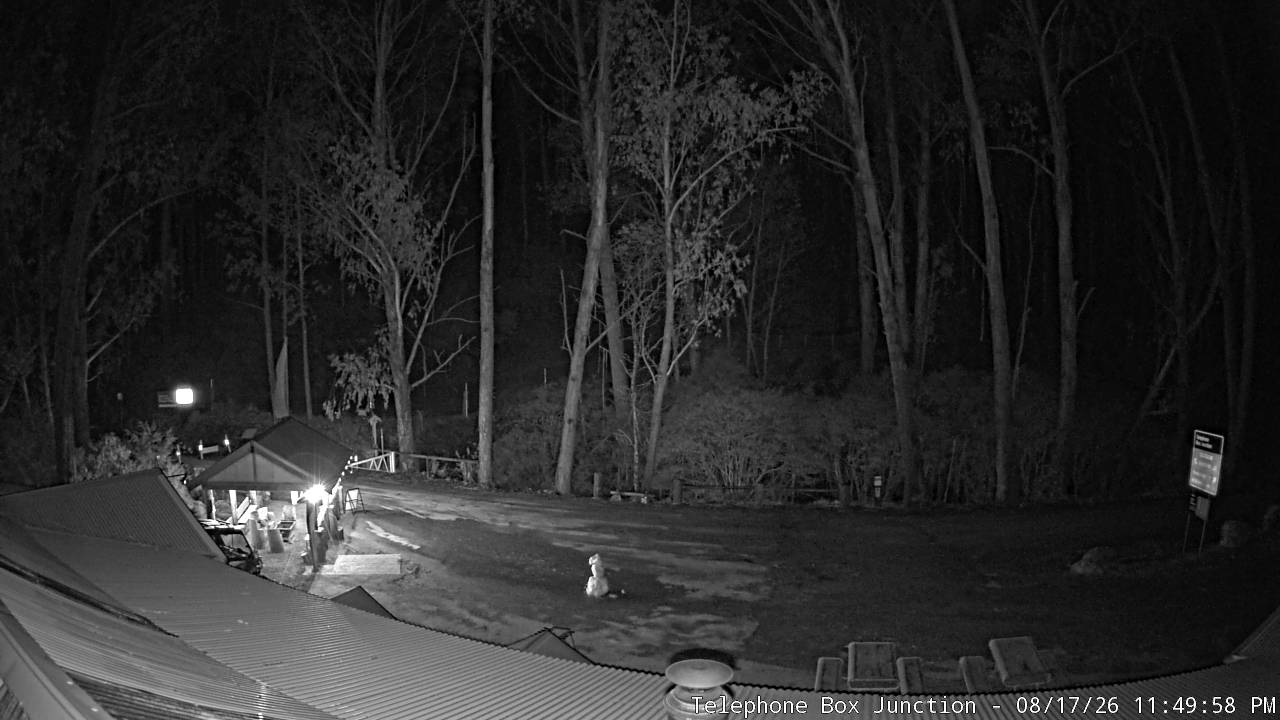 Mt Stirling Telephone Box Junction snow cam captured at 17 August 2026 at 11:57 pm AEST