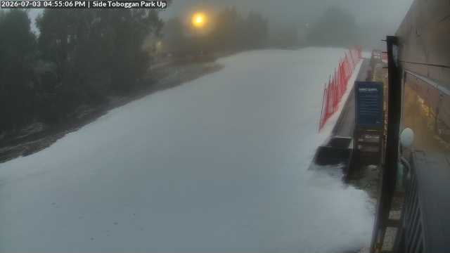 Lake Mountain Mini Toboggan Run snow cam captured at 3 July 2026 at 4:57 pm AEST