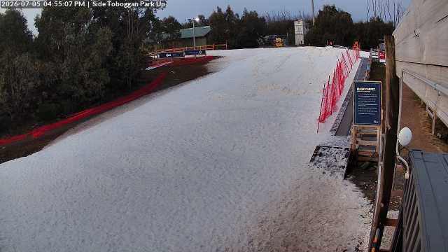 Lake Mountain Mini Toboggan Run snow cam captured at 5 July 2026 at 4:57 pm AEST