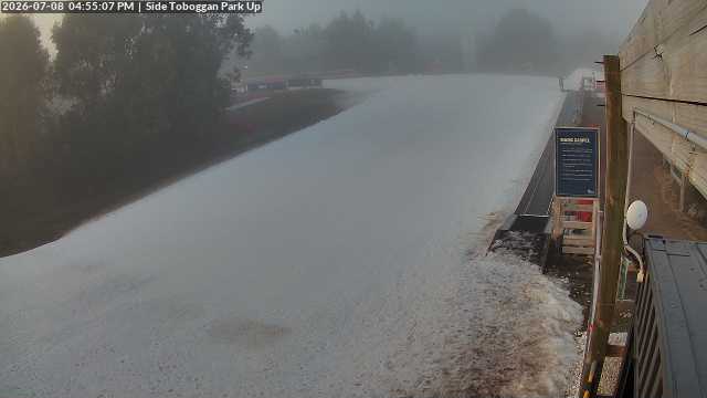 Lake Mountain Mini Toboggan Run snow cam captured at 8 July 2026 at 4:57 pm AEST