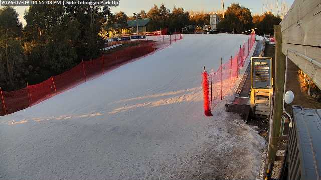 Lake Mountain Mini Toboggan Run snow cam captured at 9 July 2026 at 4:57 pm AEST