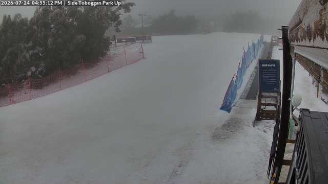 Lake Mountain Mini Toboggan Run snow cam captured at 24 July 2026 at 4:56 pm AEST