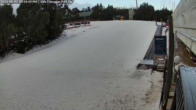 Lake Mountain Mini Toboggan Run snow cam captured at 3 August 2026 at 4:58 pm AEST