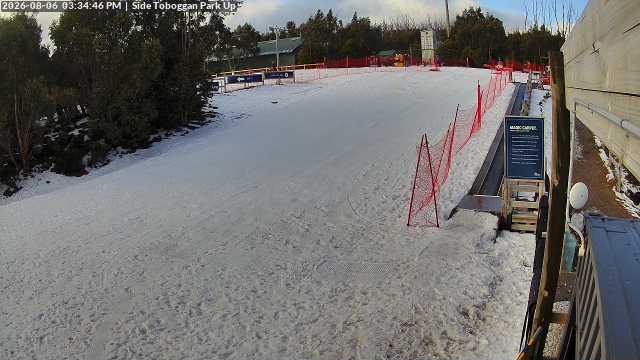 Lake Mountain Mini Toboggan Run snow cam captured at 6 August 2026 at 3:35 pm AEST