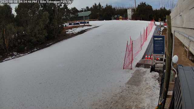 Lake Mountain Mini Toboggan Run snow cam captured at 8 August 2026 at 4:59 pm AEST