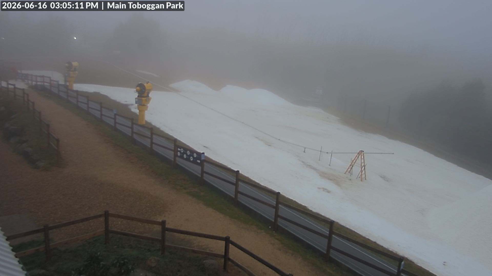 Lake Mountain Village Toboggan Run snow cam captured at 16 June 2026, 5:07 am