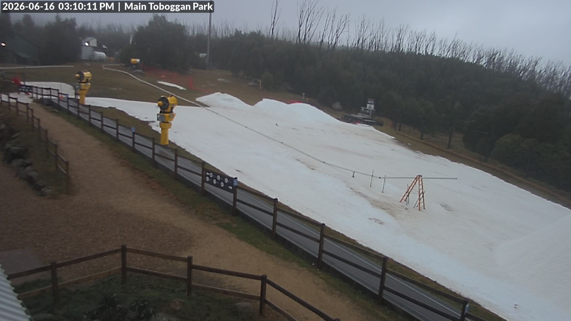 Lake Mountain Village Toboggan Run snow cam captured at 16 June 2026, 5:13 am