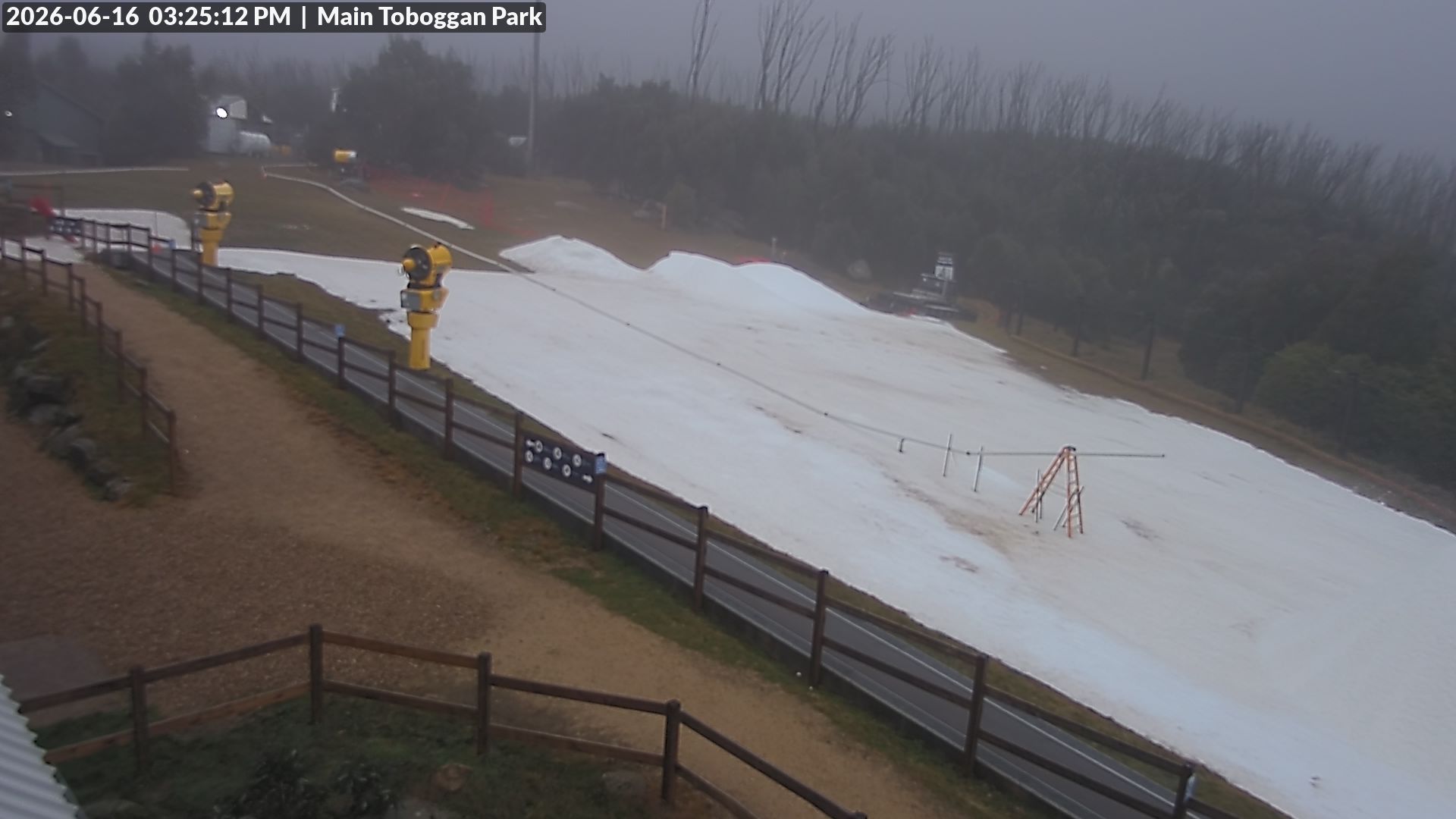 Lake Mountain Village Toboggan Run snow cam captured at 16 June 2026, 5:25 am