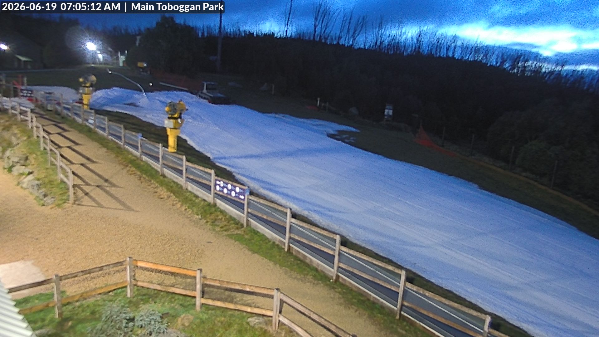 Lake Mountain Village Toboggan Run snow cam captured at 18 June 2026, 9:06 pm