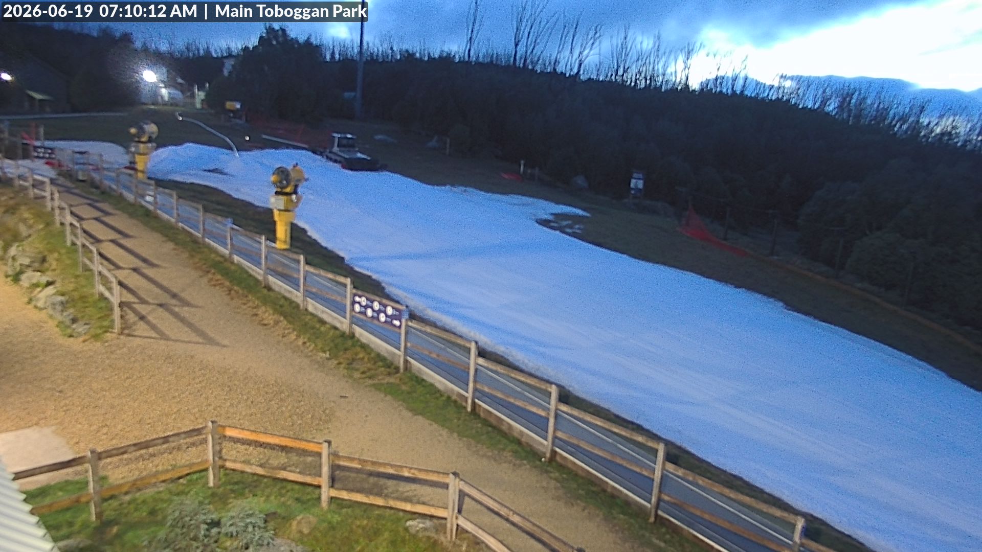 Lake Mountain Village Toboggan Run snow cam captured at 18 June 2026, 9:12 pm