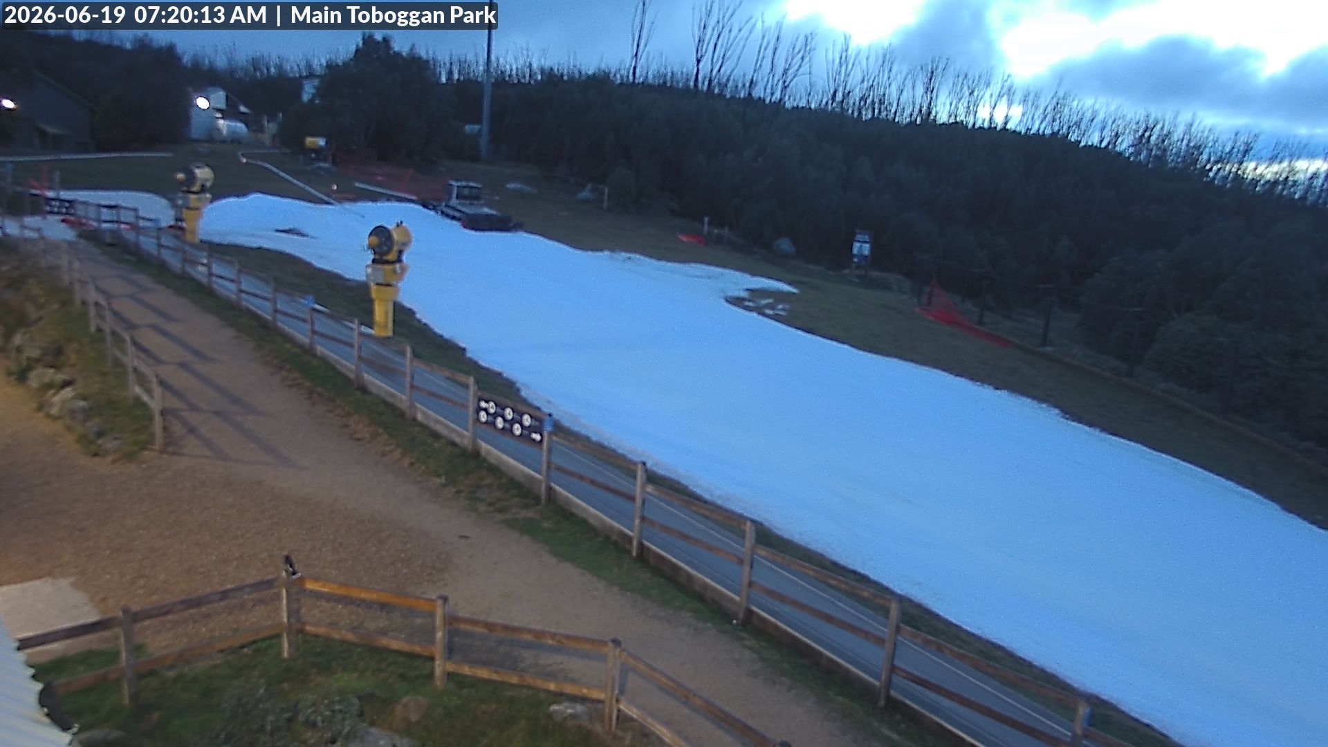 Lake Mountain Village Toboggan Run snow cam captured at 18 June 2026, 9:24 pm